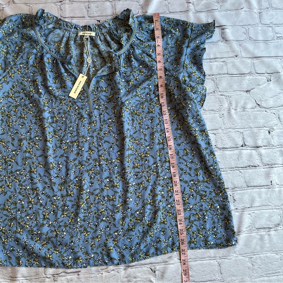 Max Studio 2X Top NWT NEW Micro Floral Top Blue Blouse Loose Cottagecore Peasant - Picture 3 of 12